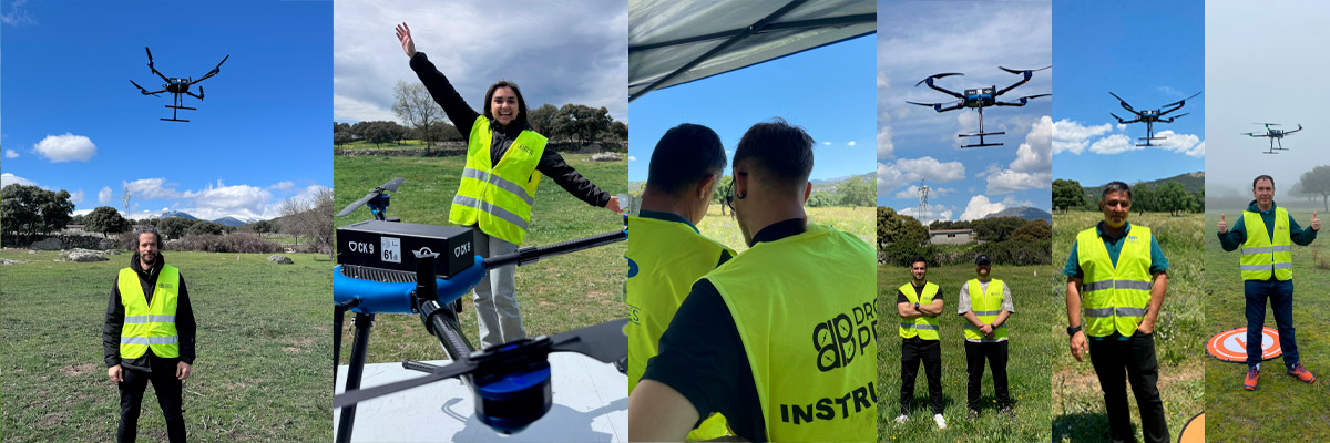 Alumnos volando drone avanzado
